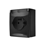 Simon Aquaclick WA-CGZ1Cxx-xx-49Ax Gniazdo wtyczkowe natynkowe, pojedyncze z uziemieniem, klapka transparentna, IP44, 16A, 250V~, szybkozłącza; czarny