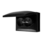 Simon Aquaclick WA-ACGZ2xx-xx-49xx Gniazdo wtyczkowe natynkowe, podwójne kompaktowe z uziemieniem, klapka w kolorze pokrywy, IP44, Σ16A, 250V~, zaciski śrubowe; czarny