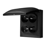 Simon Aquaclick WA-CGZ4xxx-xx-49xx Gniazdo wtyczkowe natynkowe, 4-krotne z uziemieniem, klapka w kolorze pokrywy, IP44, Σ16A, 250V~, zaciski śrubowe; czarny