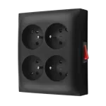 Simon Aquaclick WA-GZN4W1x-xx-49xx Gniazdo wtyczkowe natynkowe, 4-krotne z uziemieniem, z wbudowanym wyłącznikiem, IP20, 16A, 250V~, zaciski śrubowe; czarny