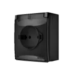 Simon Aquaclick WA-CGSZ1Cx-xx-49Ax Gniazdo wtyczkowe natynkowe, Schuko, pojedyncze, klapka transparentna, IP44, Σ16A, 250V~, zaciski śrubowe; czarny