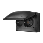 Simon Aquaclick WA-CGSZ2Zx-xx-49xx Gniazdo wtyczkowe natykowe, Schuko, podwójne kompaktowe, klapka w kolorze pokrywy, z przesł. torów prąd., IP44, 16A, 250V~, zaciski śrubowe; czarny