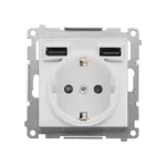 Simon 55 WMDW-001113-114 Gniazdo schuko z zintegrowaną ładowarką 2xUSB A (moduł), 2.1 A, 5 V DC, 230 V; Jasnoszary mat