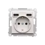 Simon 55 WMDW-001113-114 Gniazdo schuko z zintegrowaną ładowarką 2xUSB A (moduł), 2.1 A, 5 V DC, 230 V; Jasnoszary mat
