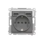 Simon 55 WMDW-001113-116 Gniazdo schuko z zintegrowaną ładowarką 2xUSB A (moduł), 2.1 A, 5 V DC, 230 V; Grafitowy mat