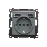 Simon 55 WMDW-001113-116 Gniazdo schuko z zintegrowaną ładowarką 2xUSB A (moduł), 2.1 A, 5 V DC, 230 V; Grafitowy mat