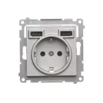 Simon 55 WMDW-001113-143 Gniazdo schuko z zintegrowaną ładowarką 2xUSB A (moduł), 2.1 A, 5 V DC, 230 V; Aluminium mat