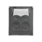 Simon Aquaclick WA-CGZ4Cxx-xx-18Ax Gniazdo wtyczkowe natynkowe, 4-krotne z uziemieniem, klapka transparentna, IP44, Σ16A, 250V~, szybkozłącza; ciemnoszary