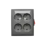 Simon Aquaclick WA-GSZN4W1-xx-18xx Gniazdo wtyczkowe natynkowe, Schuko, 4-krotne, z wbudowanym wyłącznikiem, IP20, 16A, 250V~, zaciski śrubowe; ciemnoszary