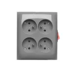 Simon Aquaclick WA-GZN4W1x-xx-18xx Gniazdo wtyczkowe natynkowe, 4-krotne z uziemieniem, z wbudowanym wyłącznikiem, IP20, 16A, 250V~, zaciski śrubowe; ciemnoszary