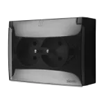 Simon Aquaclick WA-CGZ21CS-XX-49AX Gniazdo wtyczkowe natynkowe, 2x 1-krotne z uziemieniem, klapka transparentna, IP44, Σ16A, 250V~, szybkozłącza; czarny