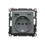 Simon 55 WMDW-001115-116 Gniazdo schuko z zintegrowaną ładowarką USB C+A (moduł), 2.1 A, 5 V DC, 230 V; Grafitowy mat
