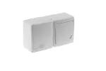 Wyłącznik BETA pojedynczy, schodowy i gniazdo BETA pojedyncze, białe, biała klapka, IP44