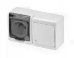 Wyłącznik BETA pojedynczy, schodowy i gniazdo BETA pojedyncze, białe, dymna klapka, IP44