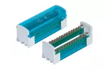 Blok rozdzielczy dwubiegunowy, modułowy, 2x15 zacisków, 160A, 500V, biały z niebieską klapką
