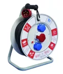 Przedłużacz na bębnie plastikowym, fi340, przewód H05RR-F 5x2,5mm2 - 25m, 1x16A/5P, 2x250V, 400V, 1x termik, biały, IP44