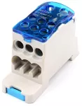 Blok rozdzielczy SPLIT, Al/Cu, 1x10-3mm2 / 7x2,5-16mm2, 125A, 1kV, biały z niebieską klapką