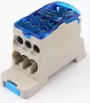 Blok rozdzielczy SPLIT, Al/Cu, 1x10-70mm2 / 7x2,5-16mm2, 160A, 1kV, biały z niebieską klapką