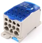 Blok rozdzielczy SPLIT, Al/Cu, 1x95-185mm2 / 2x6-35mm2, 5x2,5-16mm2, 4x2,5-10mm2, 400A, 1kV, biały z niebieską klapką