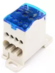 Blok rozdzielczy SPLIT, Al/Cu, 1x6-16mm2 / 4x2,5-6mm2, 2x2,5-16mm2, 80A, 1kV, biały z niebieską klapką