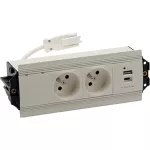 Simon 480 TS48-510E30BK0-33 Indesk 3 gn. typ E + ładow. USB A+C i płytka dla 2 złączy RJ45 keystone; złącze w układzie Wieland; biały