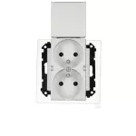 Simon 55 WMDW-00200O-143 Gniazdo wtyczkowe podwójne do wersji IP44 z uszczelką (moduł) 16 A, 250 V~, szybkozłącza. Klapka w kolorze pokrywy; Aluminium mat