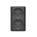 Simon 54 WMEW-22211N-049 Gniazdo podwójne Schuko natynkowe z przesłonami torów prądowych wersja skandynawska 16A, 250V~, zaciski śrubowe; czarny