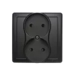 Simon Basic WMUW-10201x-Y011 Gniazdo wtyczkowe bez uziemienia podwójne, monoblok, z przesł.torów prądowych 16A, 250V~, zac.śrubowe; czarny Kompletne - nie do ramek