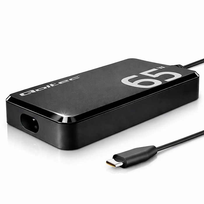 Qoltec Ładowarka sieciowa 65W GaN Super Fast SLIM | PD | 5-20V | 3.25A | USB-C 3.1 | Laptop | MacBook |  Smartfon | + kabel