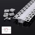 ZESTAW PROFIL LED NEXTEC PODTYNKOWY TYP DO REGIPSU + 2xKLOSZ + 4 ZAŚLEPKI, 202cm, ANODA