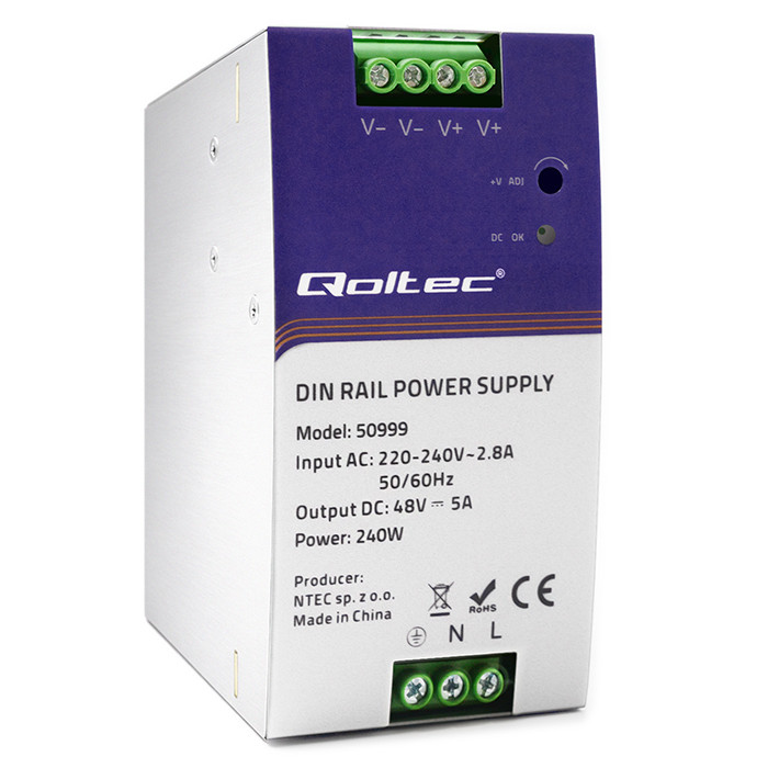 Qoltec Przemysłowy zasilacz na szynę DIN | 240W | 48V | 5A