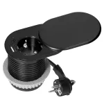 Gniazdo meblowe Ø6cm, wpuszczane w blat z przesuwną pokrywką, ładowarką USB i przewodem 1,9m, 1x2P+Z (Schuko), 2xUSB (typ A+C; PD20W), czarne
