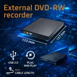 Qoltec Zewnętrzny Napęd Nagrywarka Odtwarzacz płyt CD DVD | USB 2.0 | Czarny