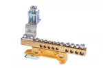 Zacisk ochronny 1x35mm2, 1x16mm2, 3x10mm2, 5x4mm2 mosiądz mocowanie na szynę TS35 żółty ZO-2111 A14-2231