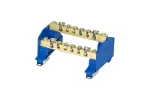 Zacisk ochronny 4x10mm2, 8x4mm2 mosiądz mocowanie na szynę TS35 niebieski ZO-2503 A14-2536