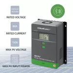 Qoltec Solarny regulator ładowania MPPT z czujnikiem temperatury 80A |12V / 24V / 36V / 48V | LCD | Bluetooth | APP | GEL | LiFePO4