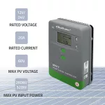 Qoltec Solarny regulator ładowania MPPT z czujnikiem temperatury 20A |12V / 24V | LCD | 2 x USB | GEL | LiFePO4