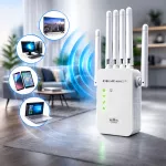 Qoltec Wzmacniacz sygnału  WiFi 5 | Repeater | Access Point | AC1200 | 6 Anten | 2x RJ45 | 128MB 