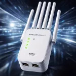 Qoltec Wzmacniacz sygnału  WiFi 5 | Repeater | Access Point | AC1200 | 6 Anten | 2x RJ45 | 128MB 