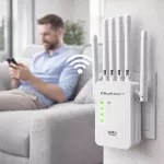 Qoltec Wzmacniacz sygnału WiFi | Repeater | Access Point | N300 | 6 anten | 2x RJ45