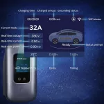 Qoltec Stacja ładowania EV Typ2 do samochodu elektrycznego i hybryd |  3 fazy | 22kW | 32A | Wi-fi | LCD | RFID | Smart life | TUYA | Wallbox | 5m