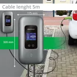 Qoltec Stacja ładowania EV Typ2 do samochodu elektrycznego i hybryd |  3 fazy | 22kW | 32A | Wi-fi | LCD | RFID | Smart life | TUYA | Wallbox | 5m
