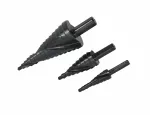 AWTOOLS WIERTŁO STOPNIOWE SPIRALNE KPL. 3szt./ 4-12 4-20 4-39mm/ AICrN/ CZARNE/ ETUI PLASTIK.
