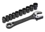 SATA KLUCZ NASTAWNY 8" Z GRZECHOTKĄ + 10NASADEK METR./CAL
