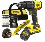 STANLEY ZESTAW V20 SFMCK101D1S (SFMCD715 + POZIOMNICA + MIARA 8m +40ACC) 1x2,0Ah TORBA ...