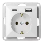 Gniazdo pojedyncze p/t 2P+Z, Schuko, z ładowarką USB A+C Pearl, 16 A, 250 V, PT-17P/USB A+C, biały
