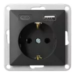 Gniazdo pojedyncze p/t 2P+Z, Schuko, z ładowarką USB A+C Pearl, 16 A, 250 V, PT-17P/USB A+C, czarny