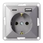 Gniazdo pojedyncze p/t 2P+Z, Schuko, z ładowarką USB A+C Pearl, 16 A, 250 V, PT-17P/USB A+C, antracyt