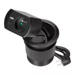 Gniazdo wpuszczane w blat z ładowarką USB, przepustem kablowym, i przewodem 1,4 m, 1x2P+Z (French), 2xUSB (typ A+C; PD20W), czarne