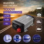 Qoltec Przetwornica napięcia Pure Sine Wave | 12V na 230V | 500/1000W | LCD | USB | USB-C | Kompatibilność z LiFePo4 GEL AGM 